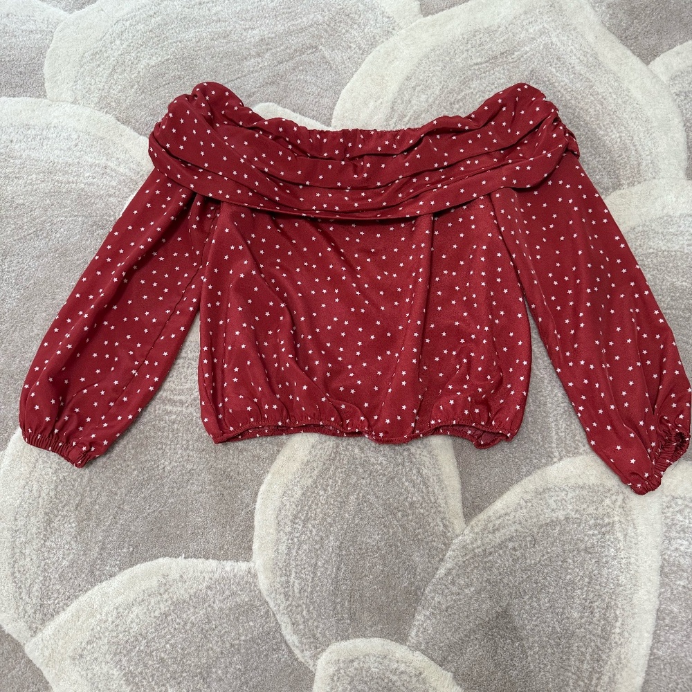 Off-Shoulder Red Polka Dot Blouse